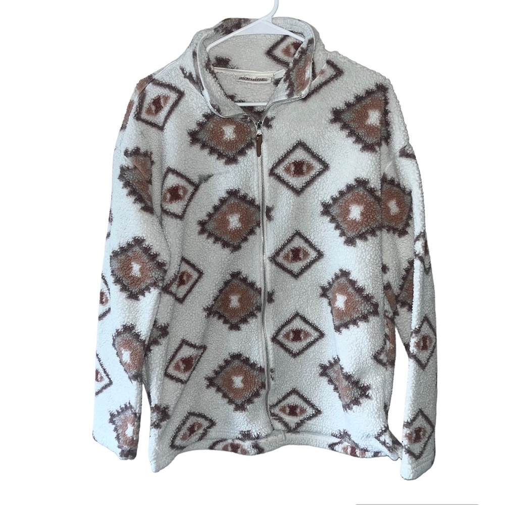 Jason Maxwell Womens Boho Fleece Size Medium Beige Full Zip